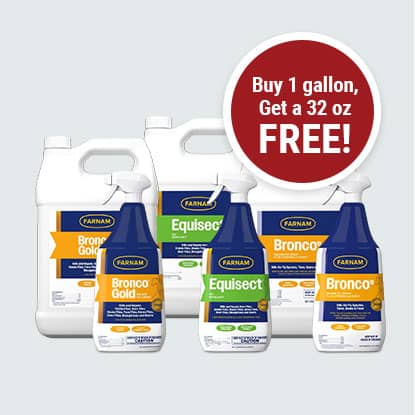 Bronco, Bronco Gold and Equisect fly sprays for horses on sale at FarmVet.